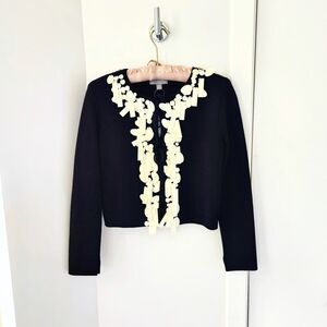 J. CREW Black Wool Tie Front Cardigan with White Sequins NWT XXS